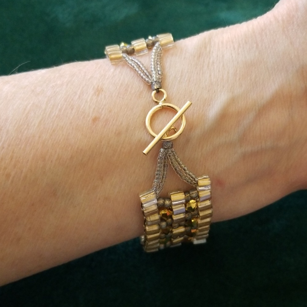 Handmade 14kt Gold Peyote Stitch Bracelet Cuff - Picture 3 of 8